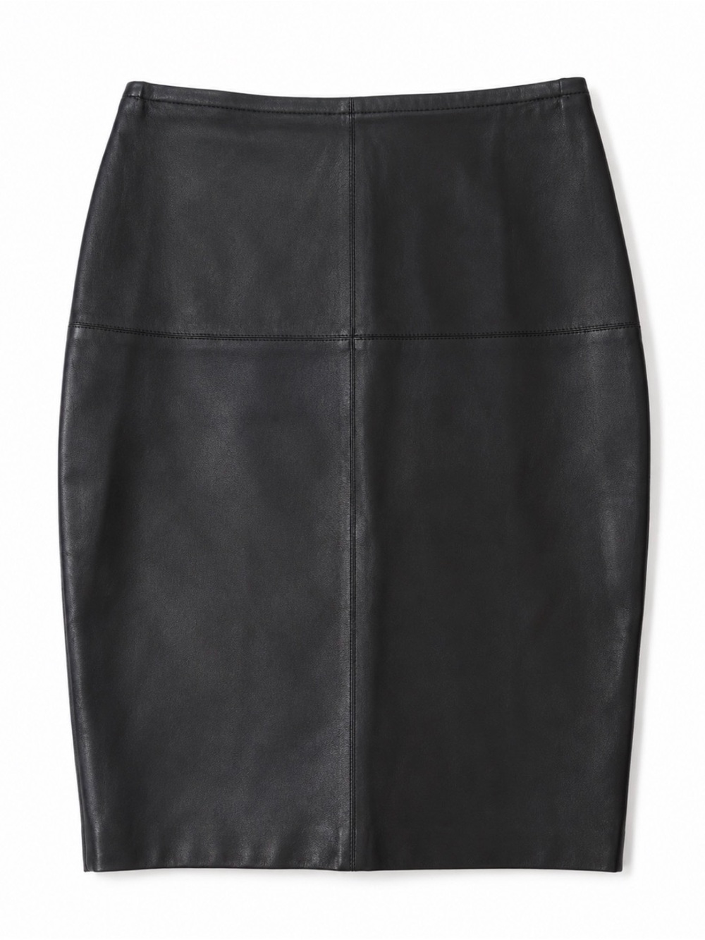 St. John Collection Black Leather Front Pencil Skirt Wool Knit Back Size 0